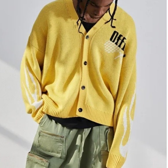 BoohooMAN Boxy Official Moto Car Badge Cardigan,Yellow Black,L - Picture 5 of 10